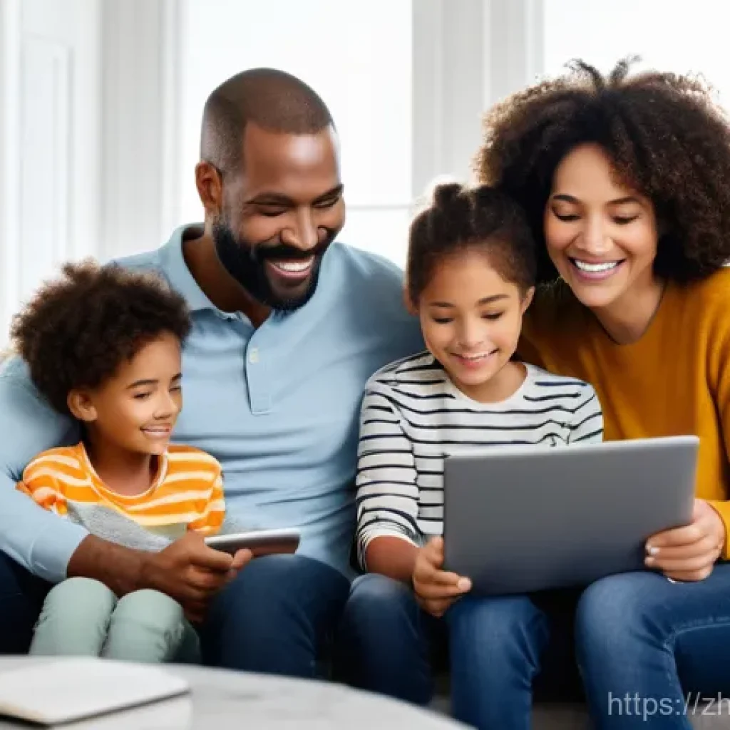 가족상담사 직무의 전망과 변화 예측 - **Prompt:** A diverse, modern family, including a mother, father, and two children (approximately 8 ...