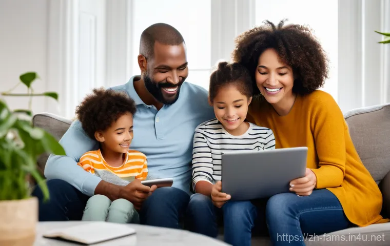 가족상담사 직무의 전망과 변화 예측 - **Prompt:** A diverse, modern family, including a mother, father, and two children (approximately 8 ...