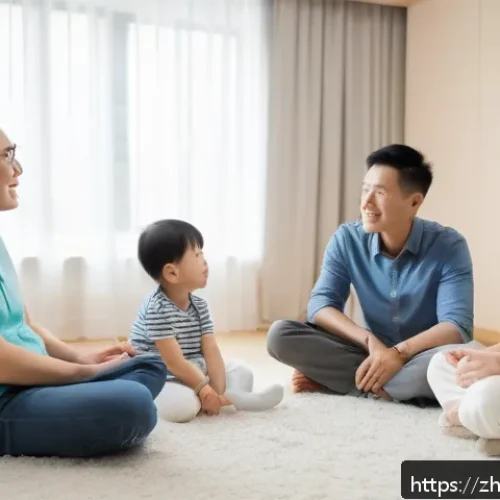가족상담사와 가정폭력 상담의 차이 - A warm and inviting family counseling session scene in a cozy, softly lit room with a professional f...
