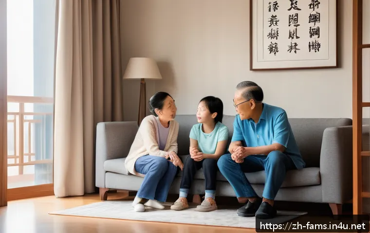 가족상담사의 고객 유형별 상담 전략 - A modern family counseling session scene in a bright, cozy room with a diverse Chinese family includ...